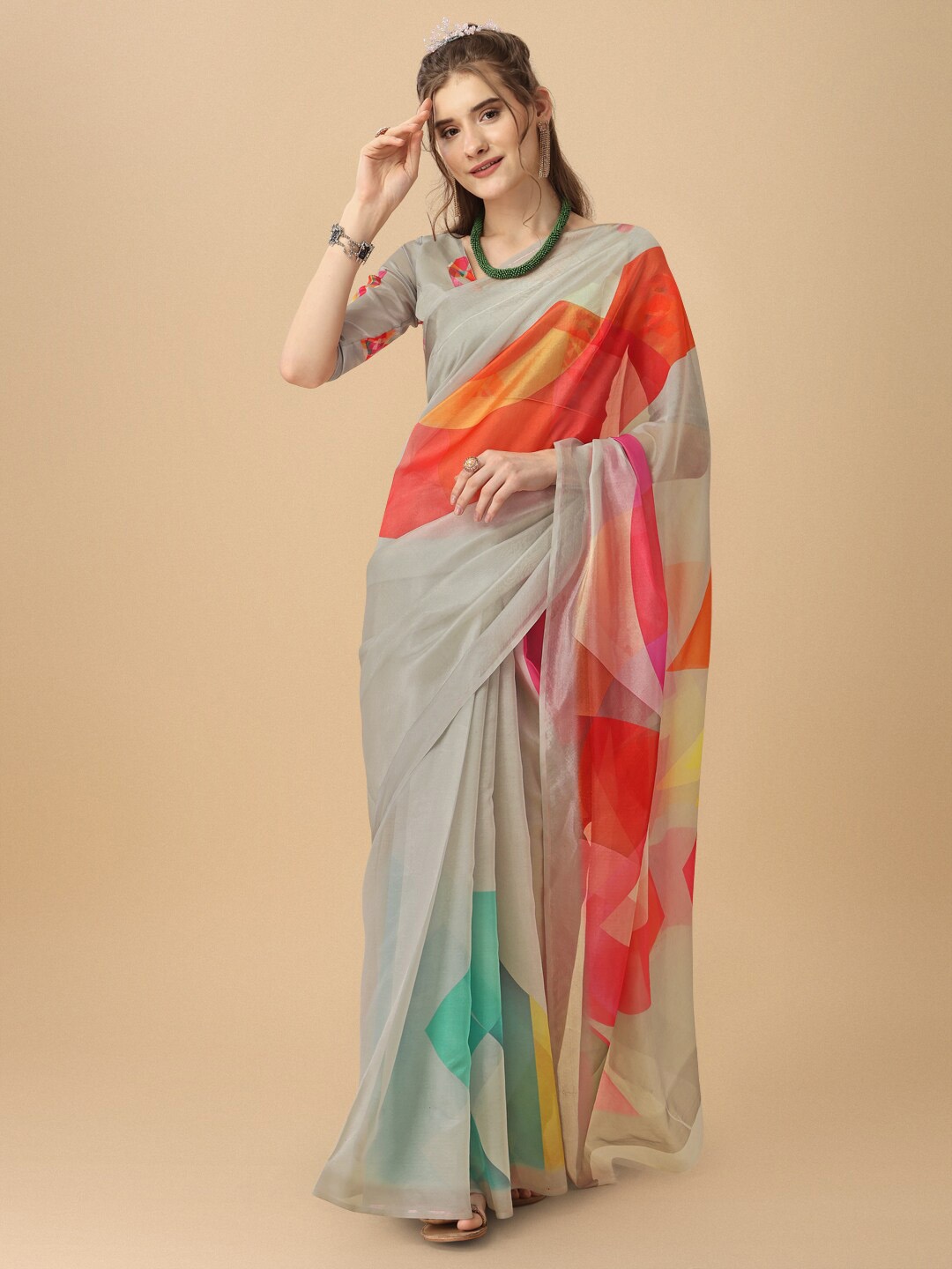 

Dori Abstract Printed Organza Saree, Grey