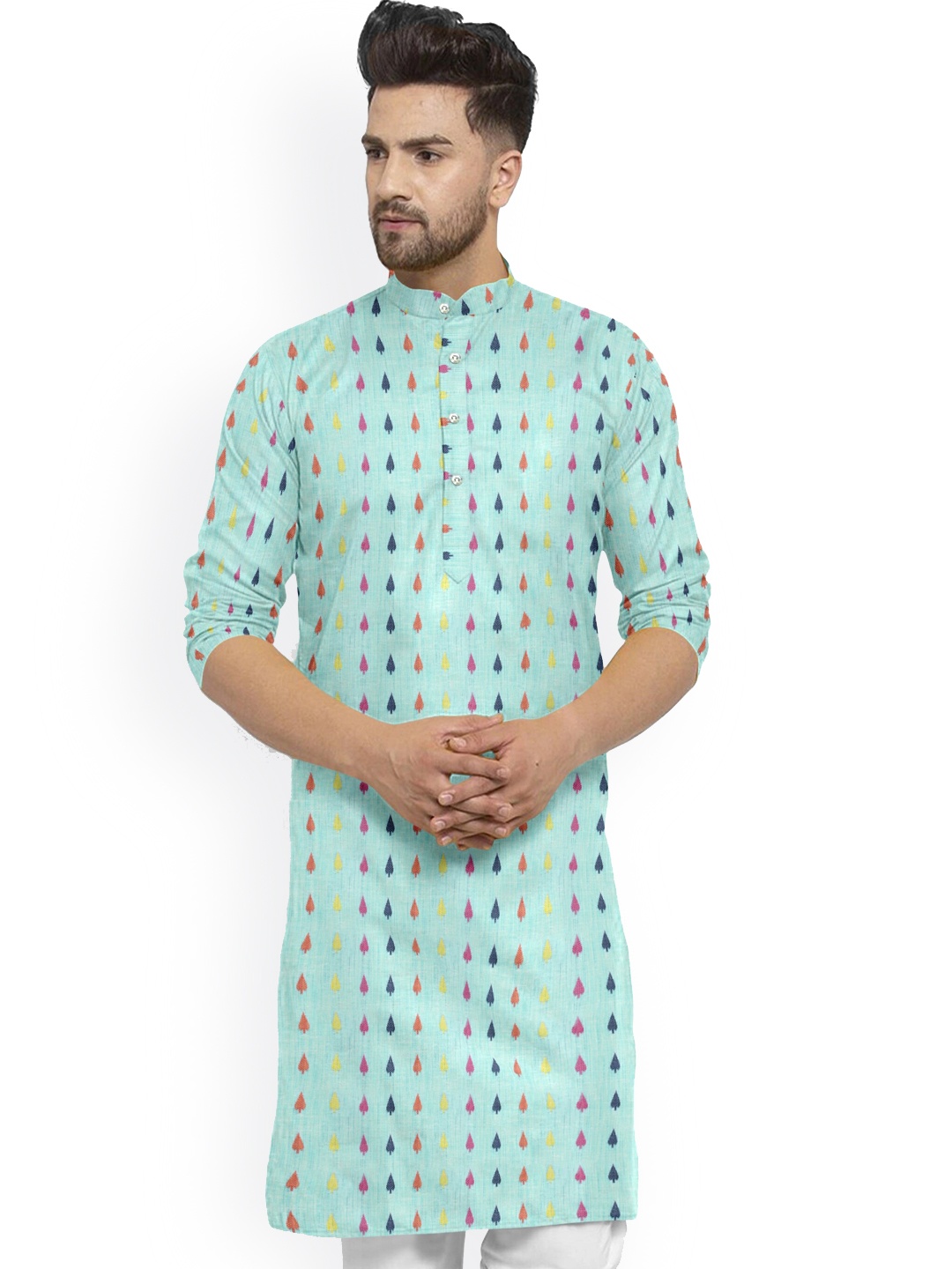 

Shiv LeelaCotton Ethnic Printed Band Collared Kurta, Green