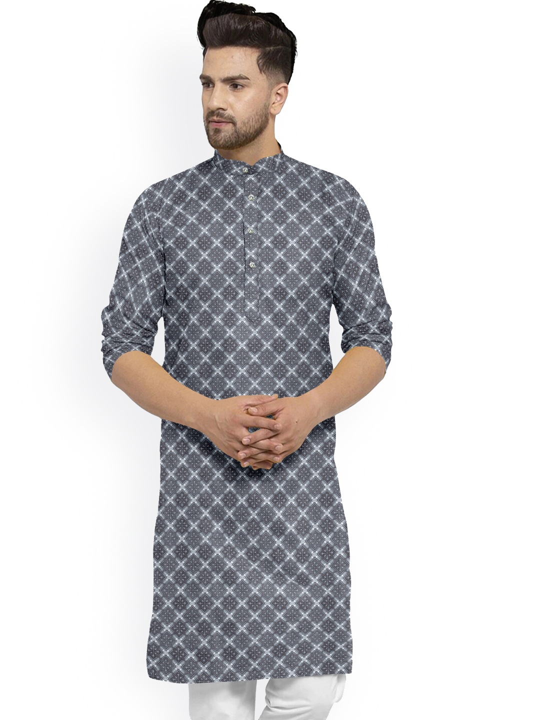 

Shiv Leela Ethnic Motifs Printed Cotton Kurta, Grey