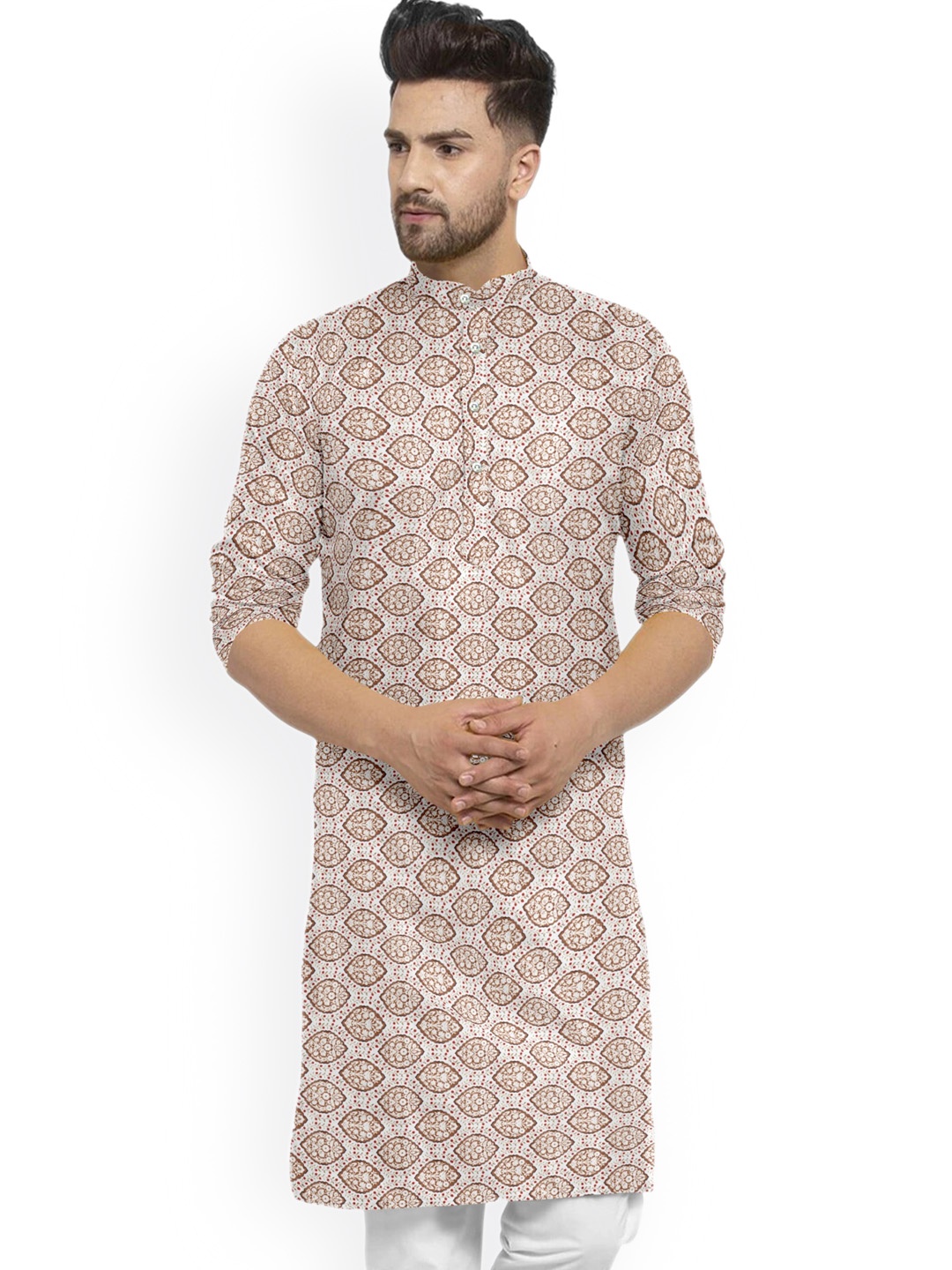 

Shiv Leela Ethnic Motifs Printed Cotton Kurta, Beige