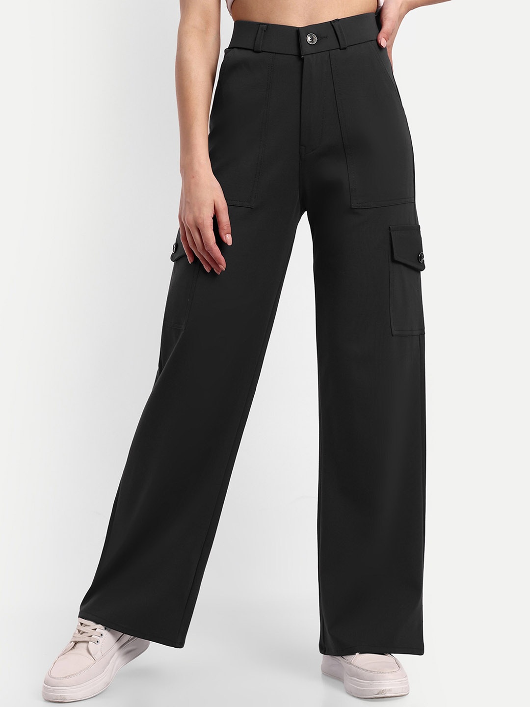 

Next One Women Smart Straight Fit High-Rise Easy Wash Cargo Trousers, Grey