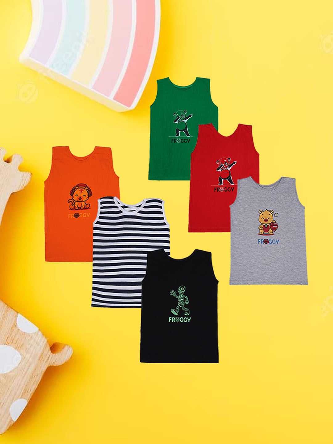 

FROGGY Kids Pack Of 6 Assorted Innerwear Vests