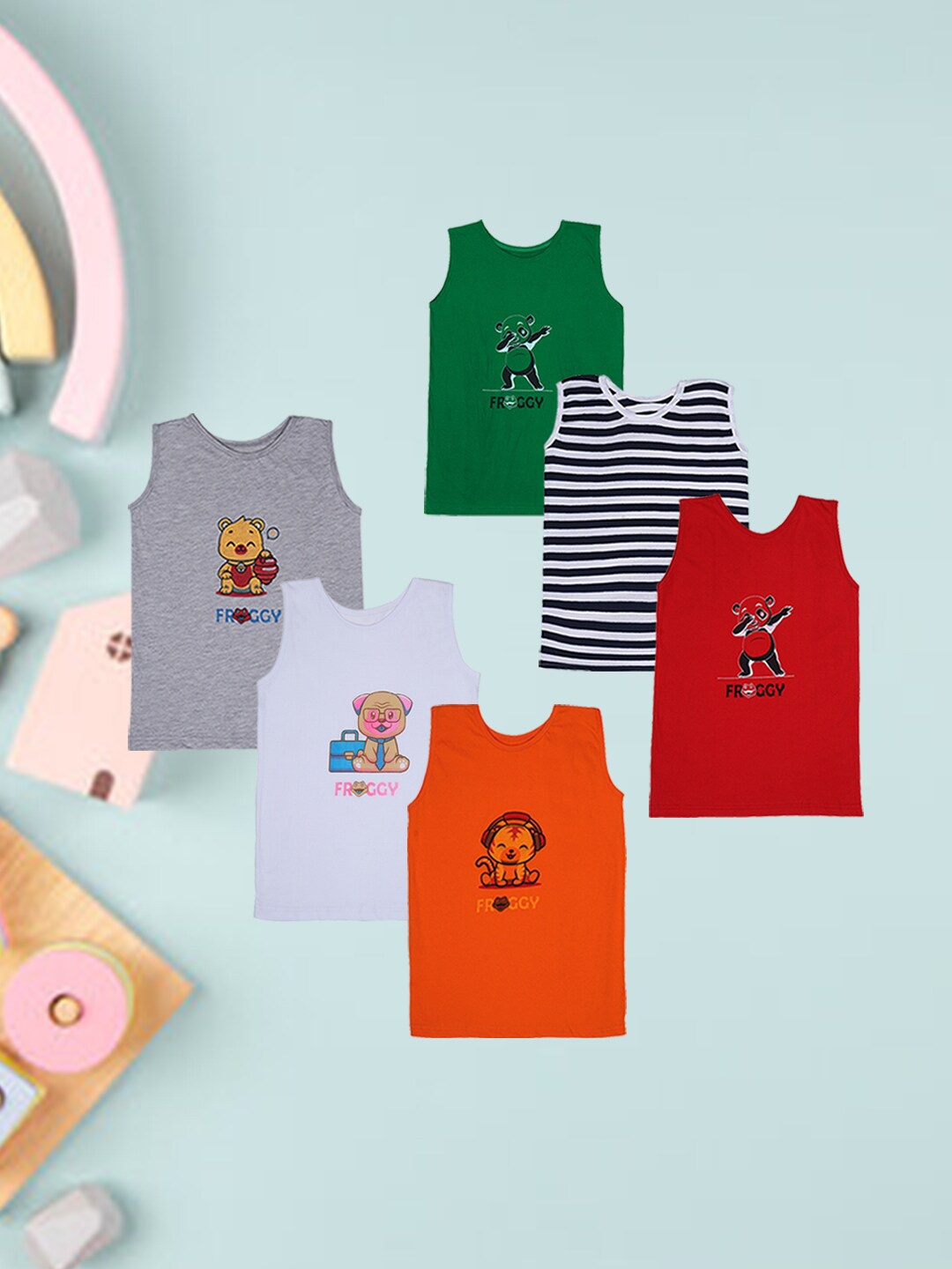 

FROGGY Kids Pack Of 6 Assorted Pure Cotton Innerwear Vests