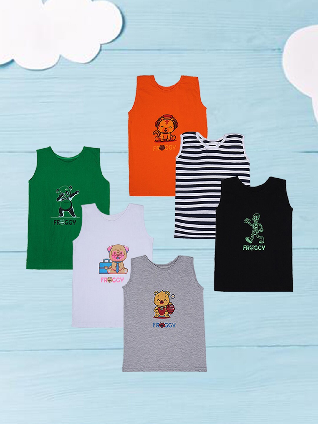 

FROGGY Kids Pack Of 6 Assorted Cotton Innerwear Vest