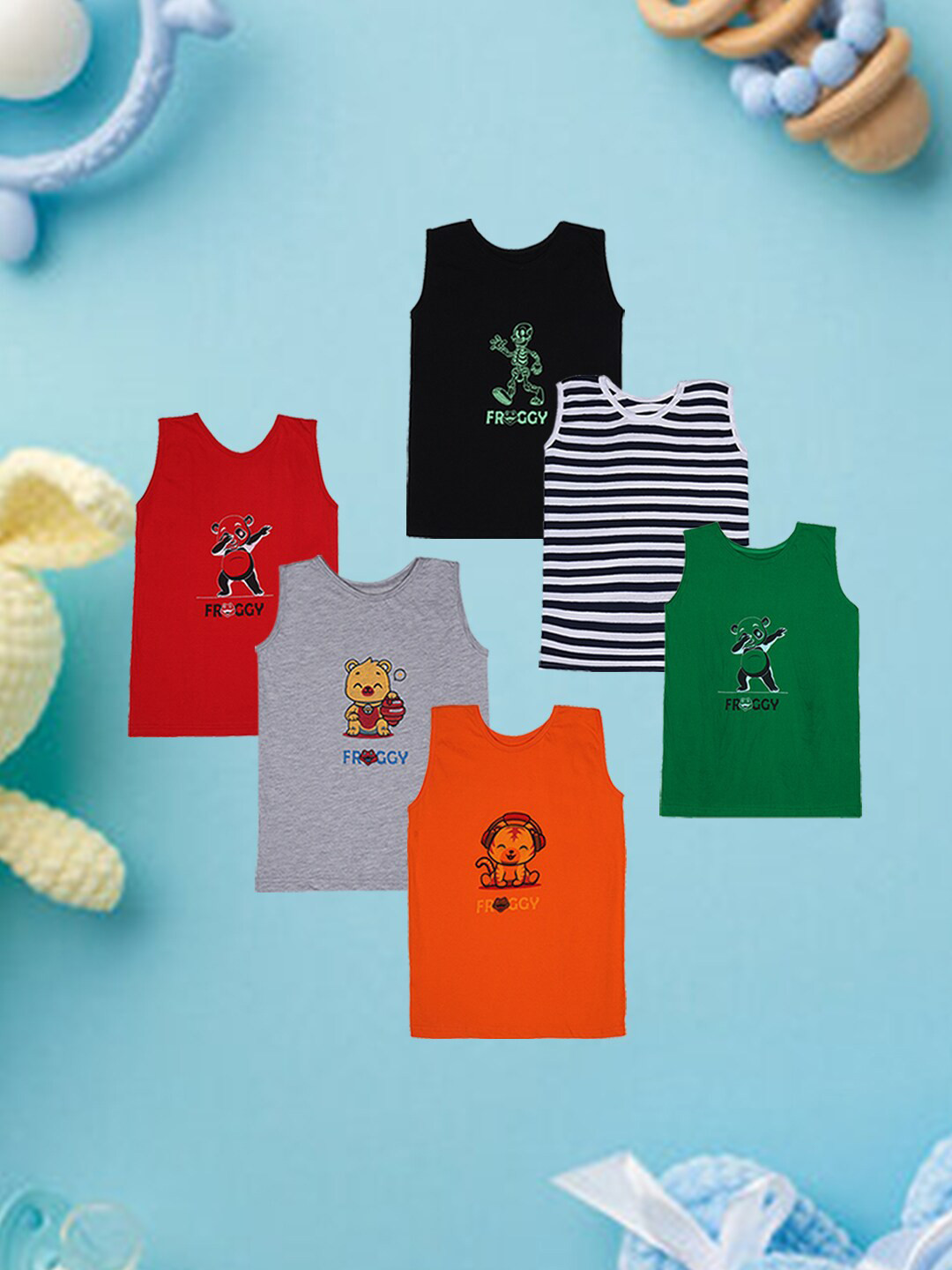 

FROGGY Kids Pack Of 6 Assorted Pure Cotton Innerwear Vests