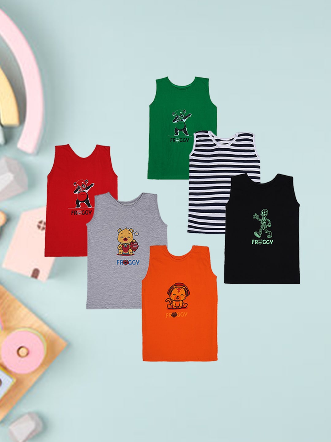 

FROGGY Kids Pack Of 6 Assorted Pure Cotton Innerwear Vests