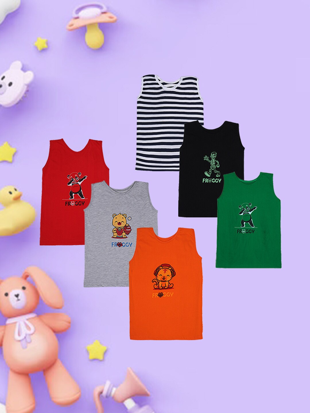 

FROGGY Kids Pack Of 6 Assorted Pure Cotton Innerwear Vests