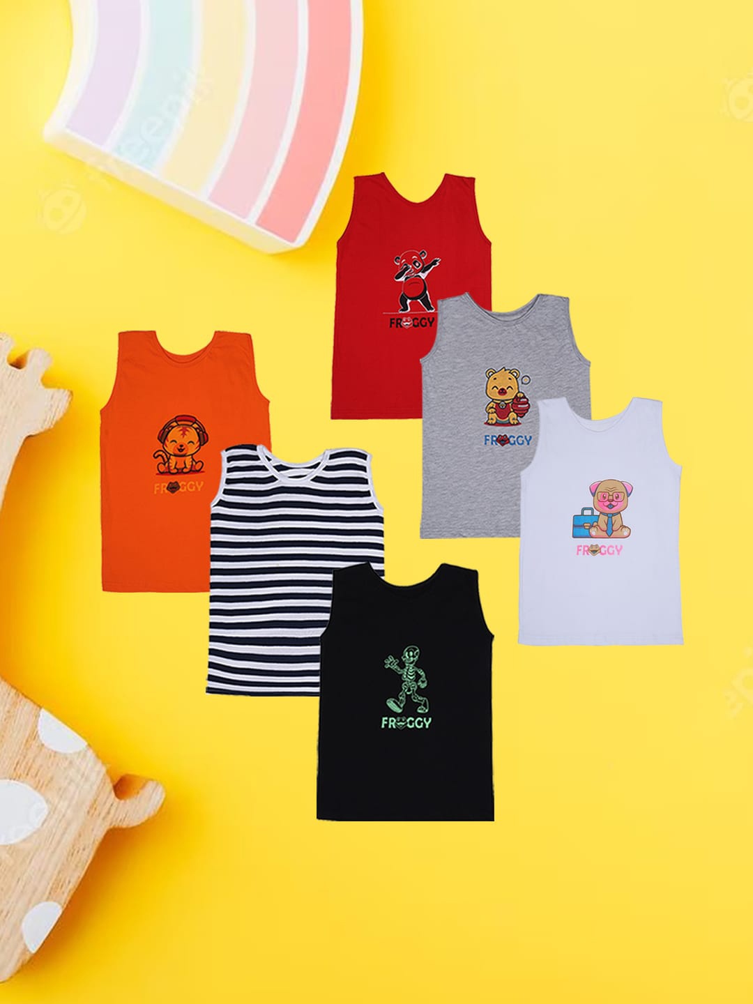 

FROGGY Kids Pack Of 6 Assorted Pure Cotton Innerwear Vests