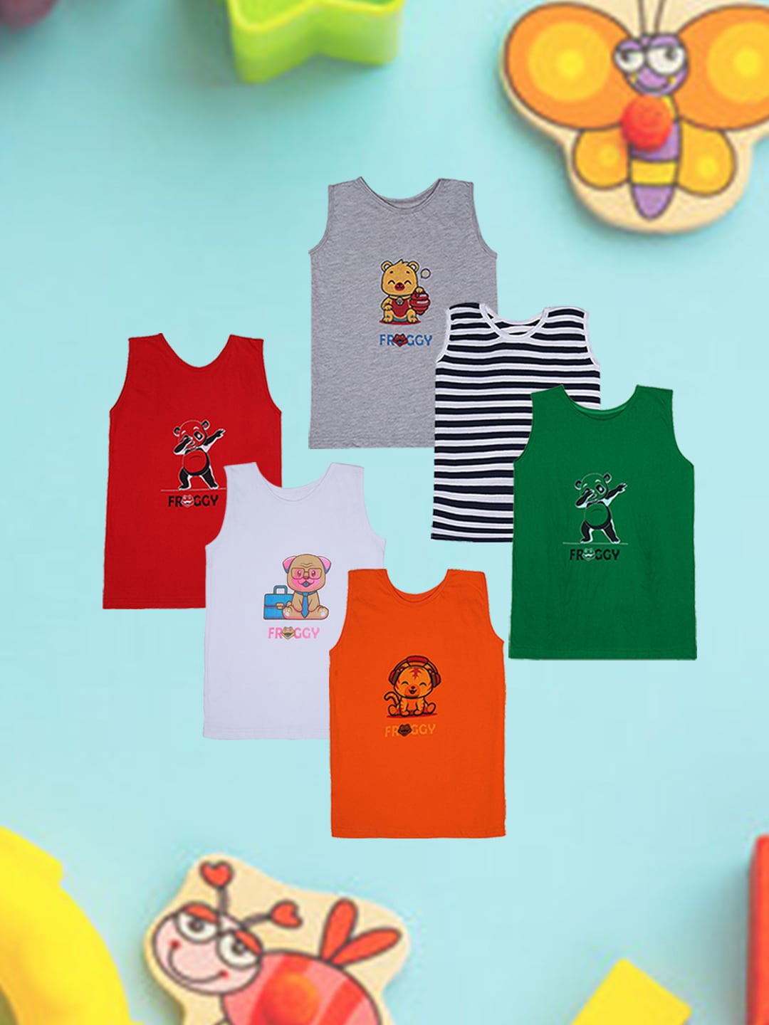 

FROGGY Kids Pack Of 6 Assorted Pure Cotton Innerwear Vests