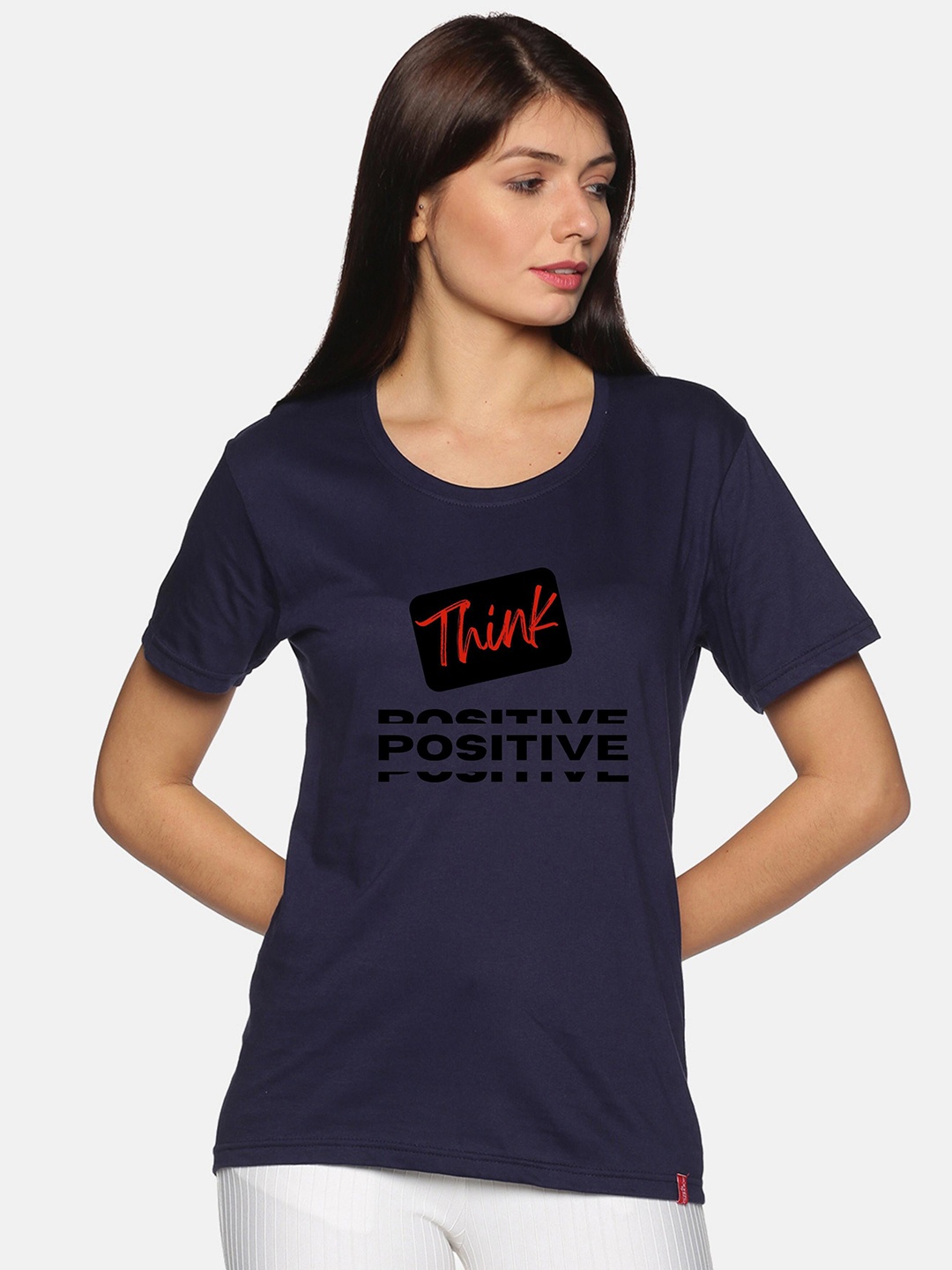 NOT YET by us Typography Printed Cotton T-shirt, Navy blue