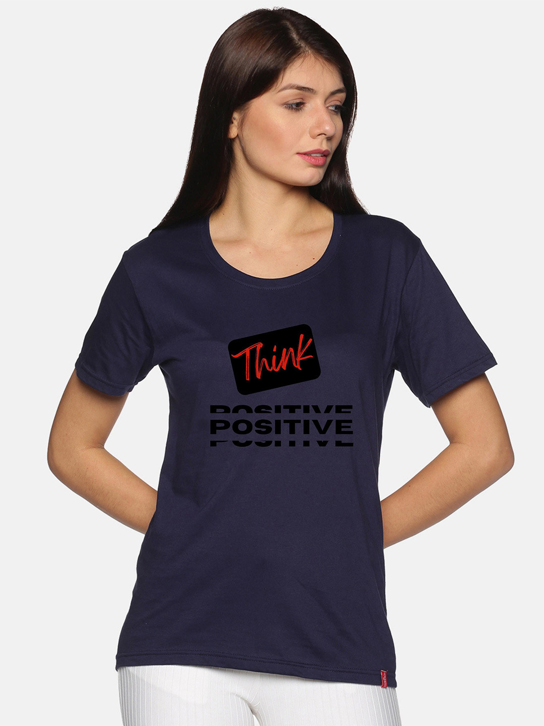 

NOT YET by us Typography Printed Cotton T-shirt, Navy blue