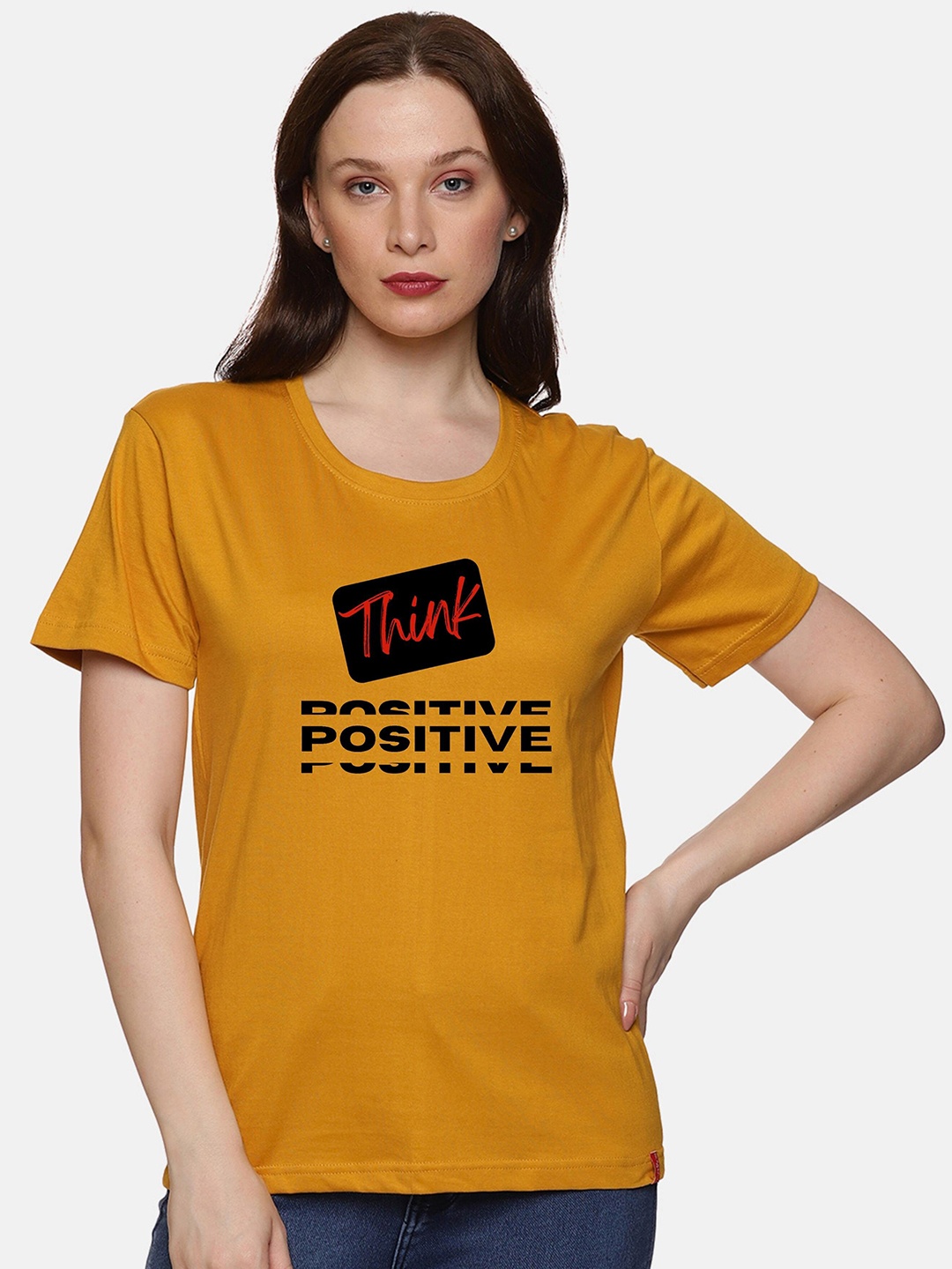 

NOT YET by us Typography Printed Cotton T-shirt, Mustard