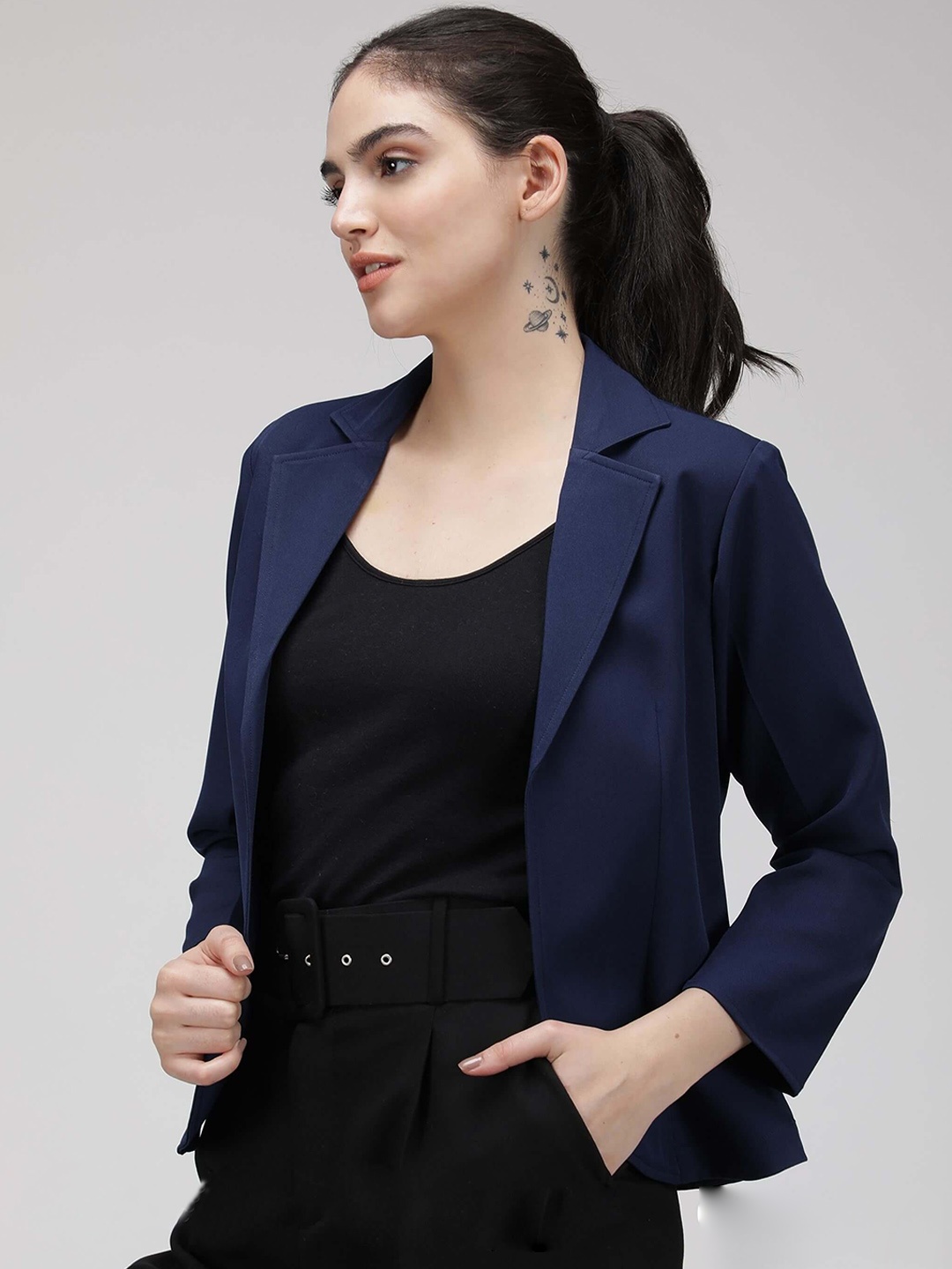 

IDK Open Front Casual Blazer, Navy blue