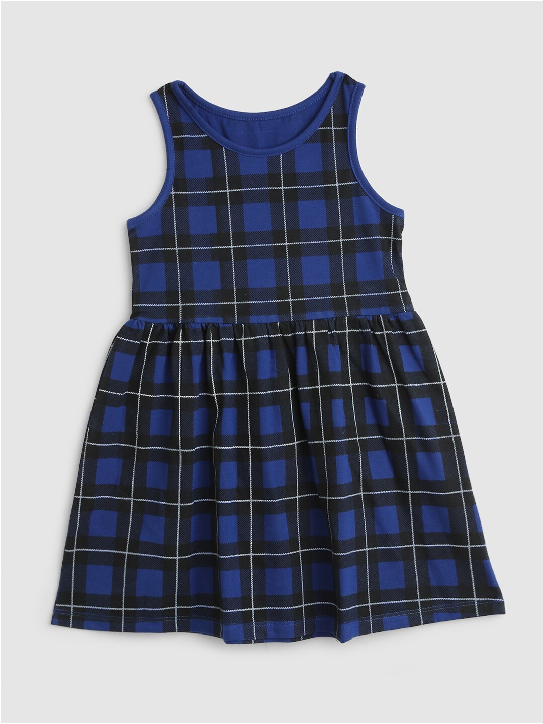 

HERE&NOW Girls Blue Checked Sleeveless Cotton Fit & Flare Dress