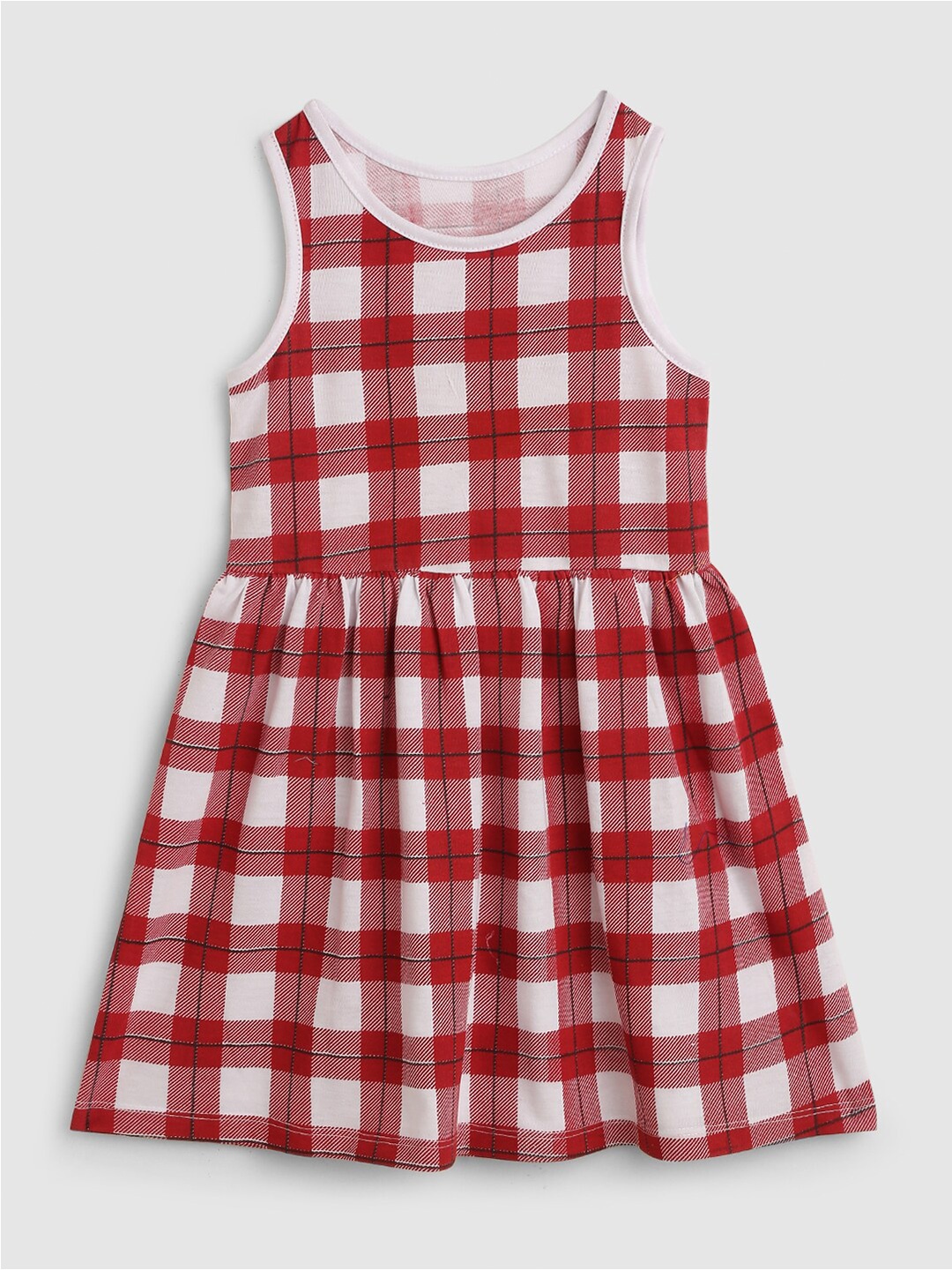 

HERE&NOW Girls Red Checked Sleeveless Cotton Fit & Flare Dress