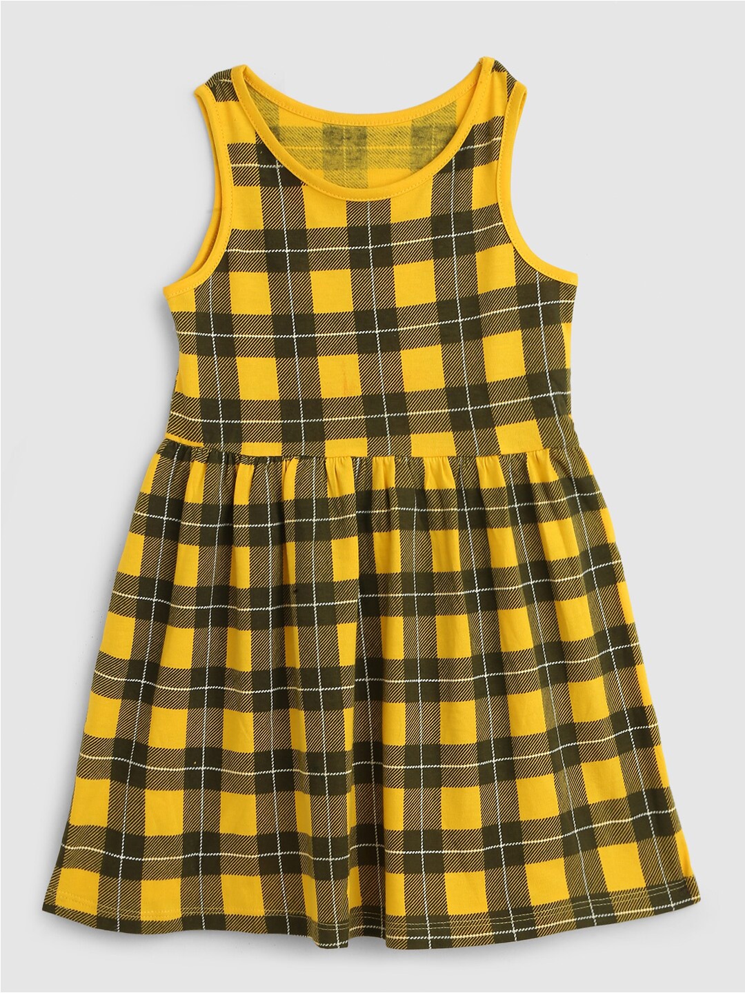 

HERE&NOW Girls Yellow Checked Sleeveless Cotton Fit & Flare Dress