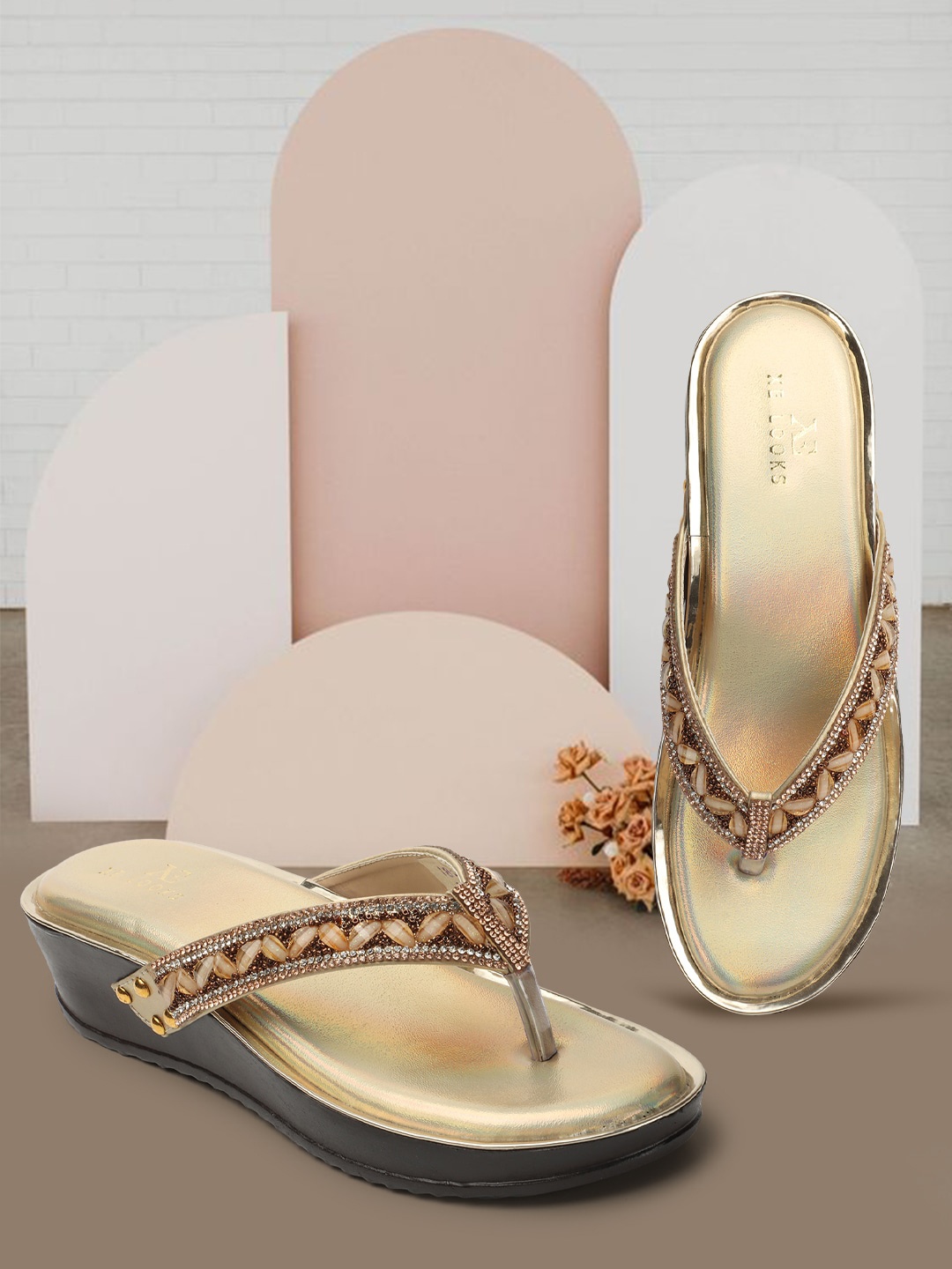 

XE Looks WomenEmbellished Open Toe Flats, Copper