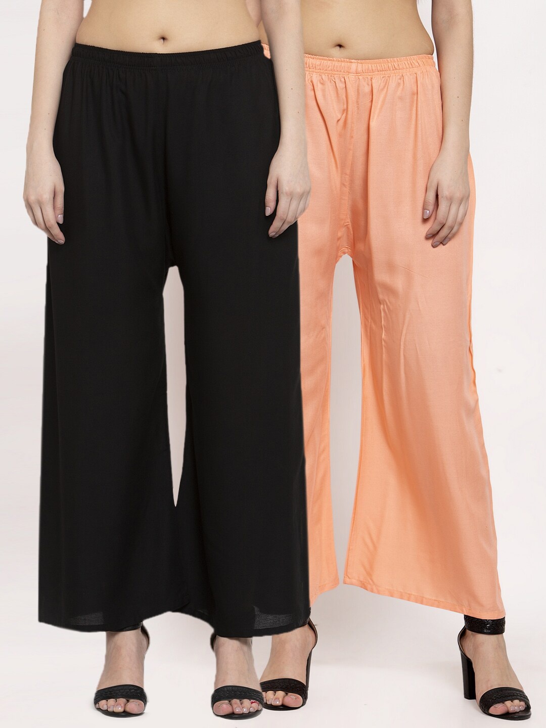 

Miaz Lifestyle Women Pack Of 2 Chambray Cotton Palazzos, Peach