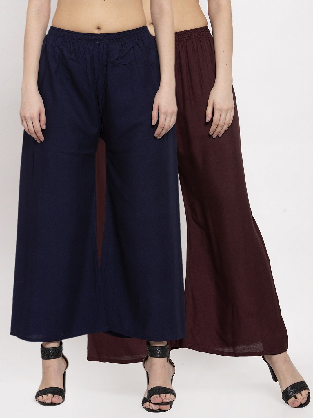 

Miaz Lifestyle Women Pack of 2 Cotton Palazzos, Brown