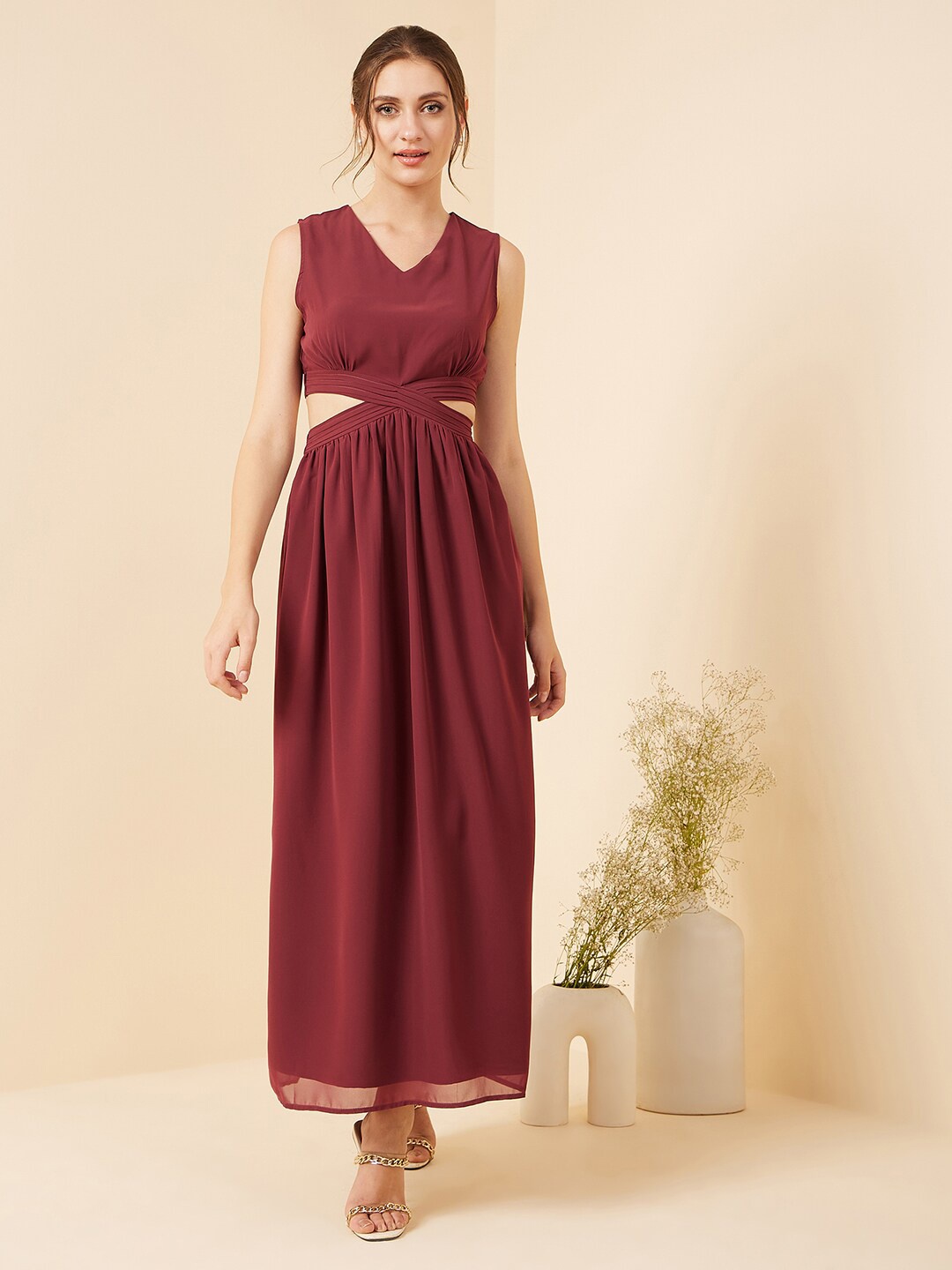 

RARE Burgundy V-Neck Cut-out Maxi Dress