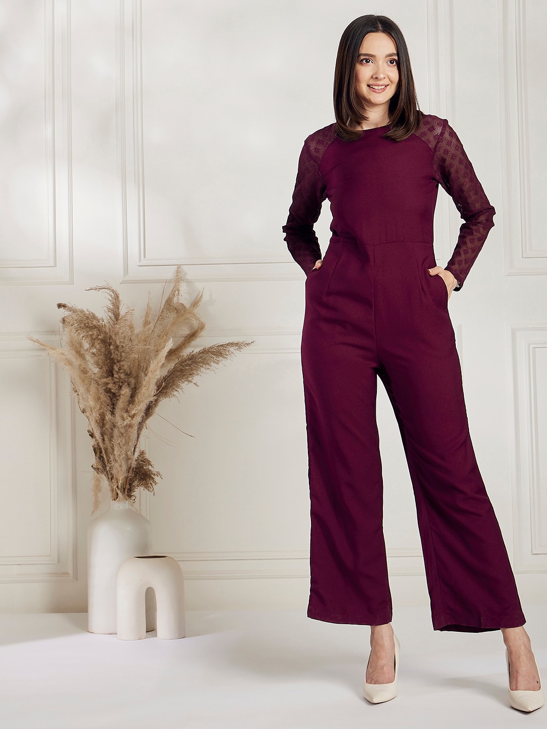 

RARE Round Neck Basic Jumpsuit, Burgundy