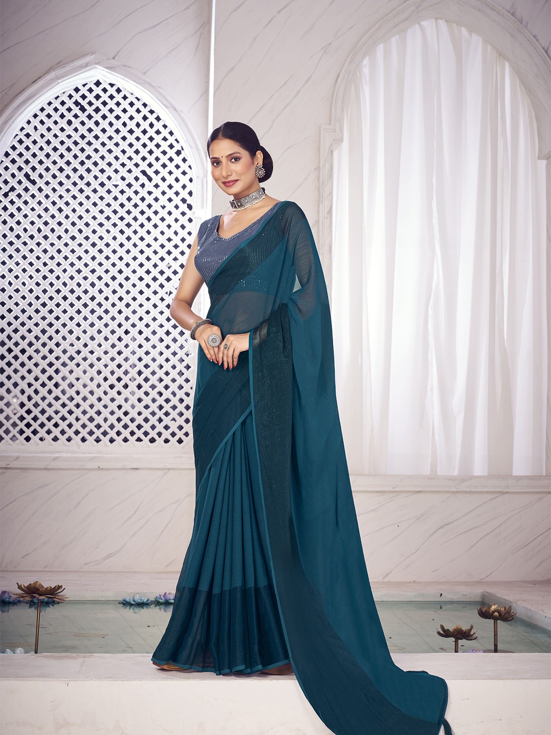 

elora Bhagalpuri Saree With Tassels, Blue