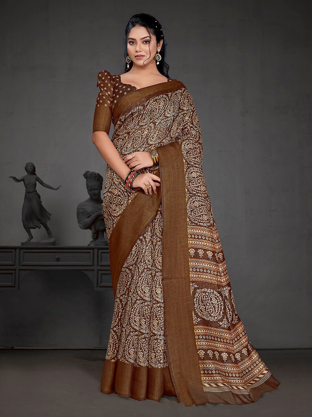 

KALINI Ethnic Motifs Printed Saree, Brown
