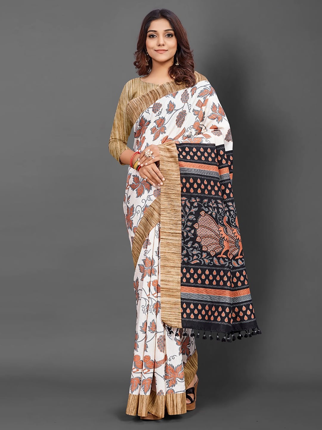 

KALINI Floral Printed Saree, White
