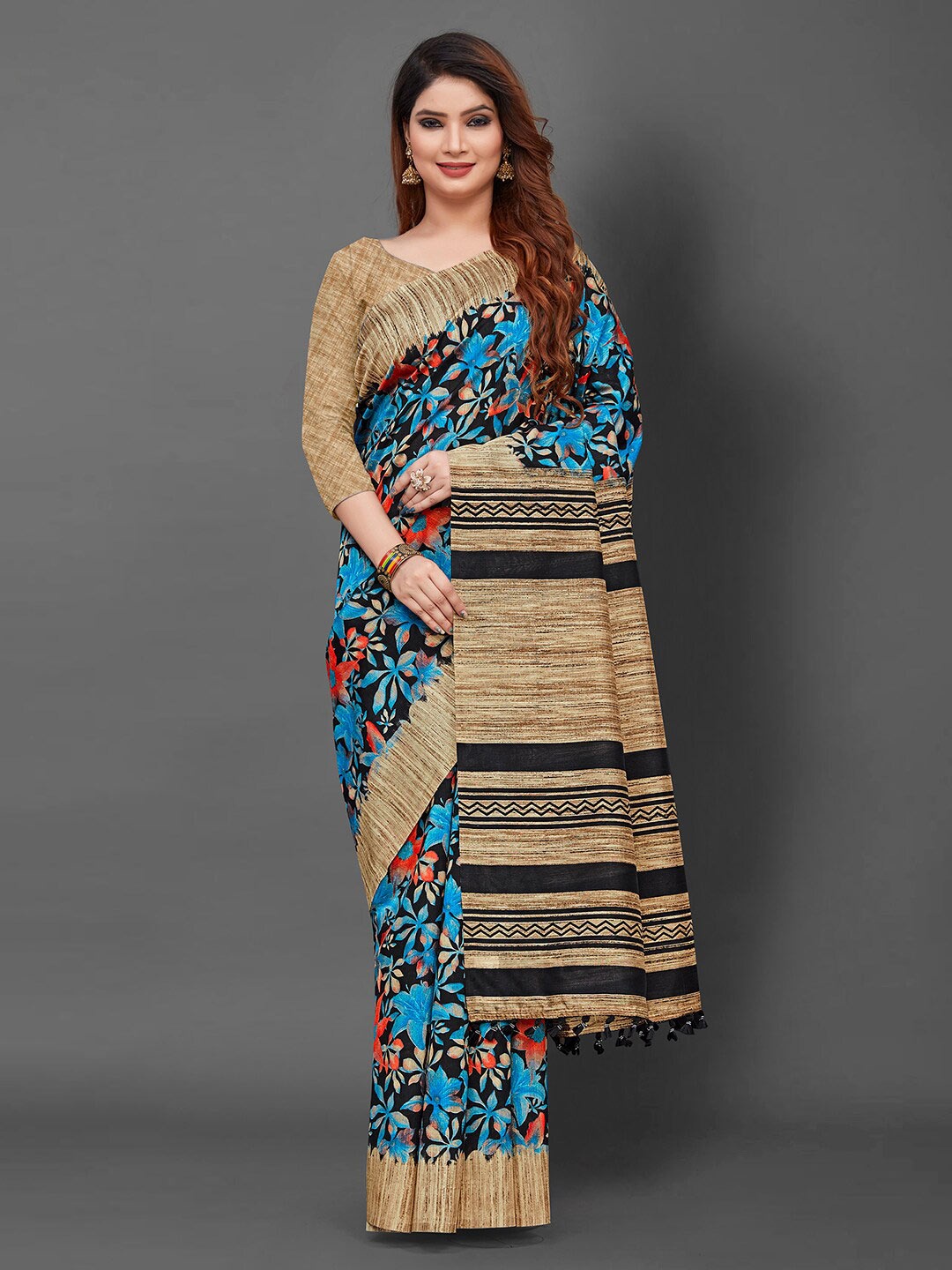 

KALINI Floral Printed Saree, Blue