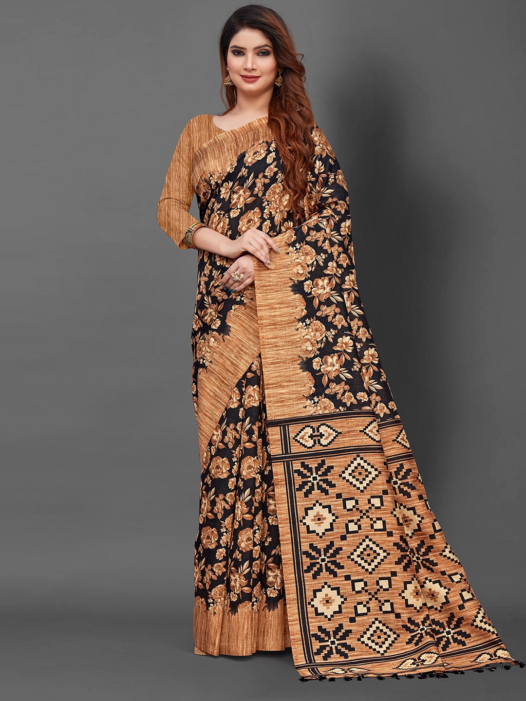 

KALINI Floral Printed Saree, Brown