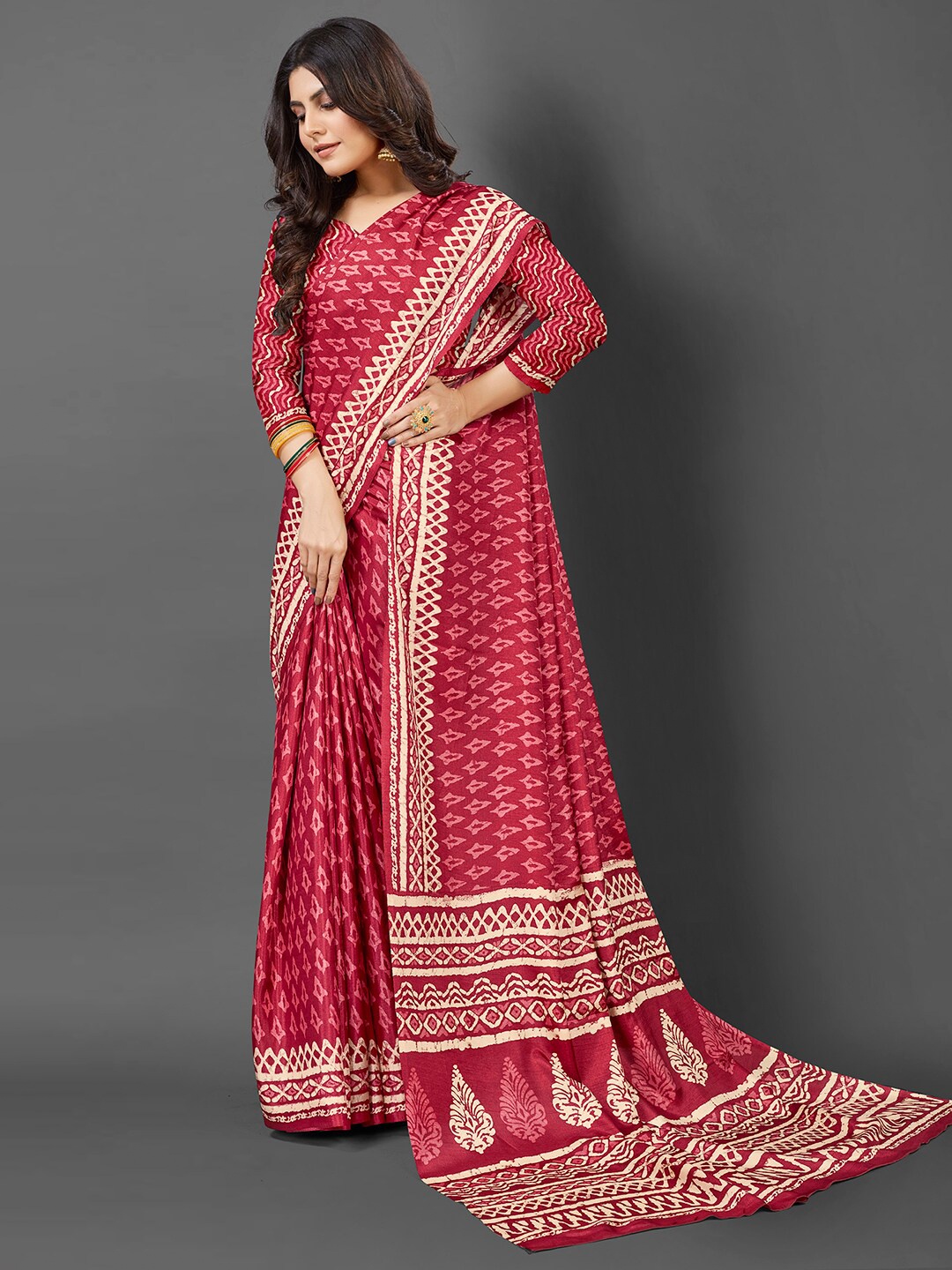 

KALINI Ethnic Motifs Printed Festive Saree, Pink