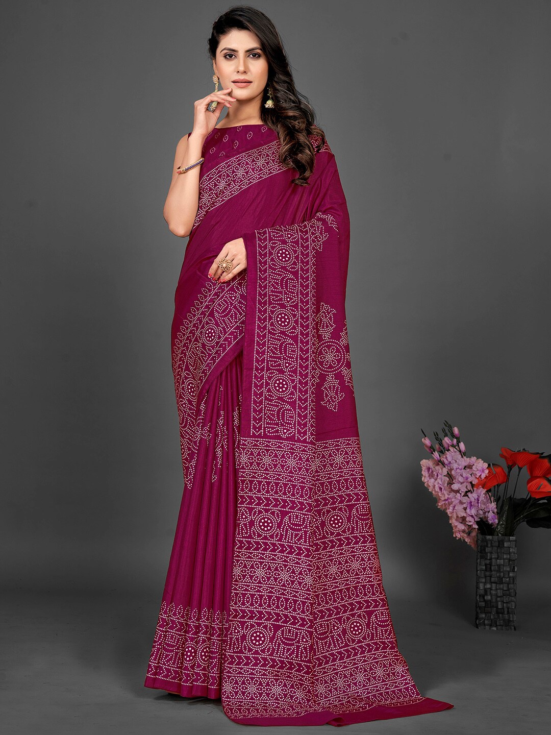 

KALINI Ethnic Motifs Printed Art Silk Saree, Magenta