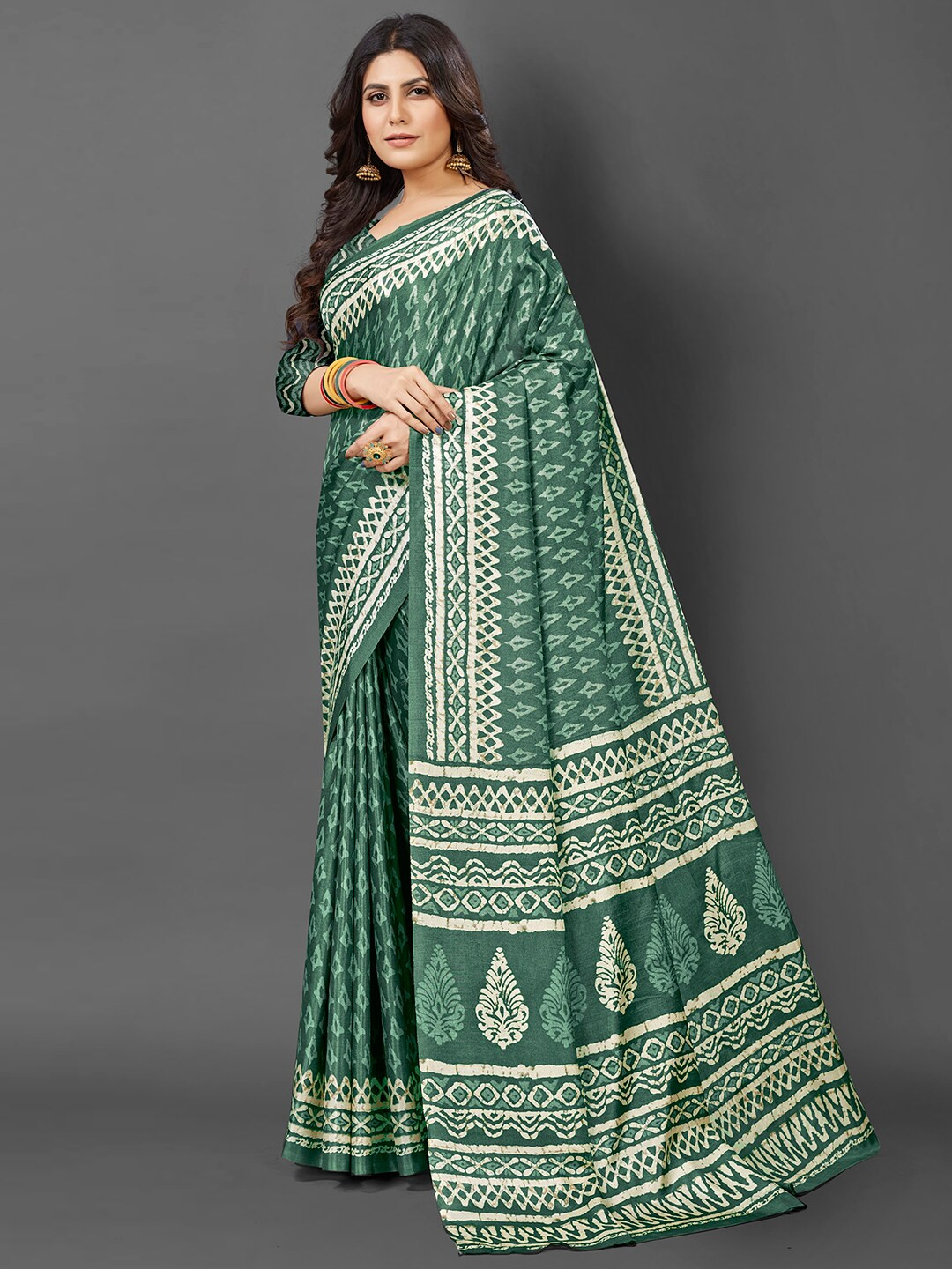 

KALINI Bagh Printed Art Silk Bagh Saree, Green