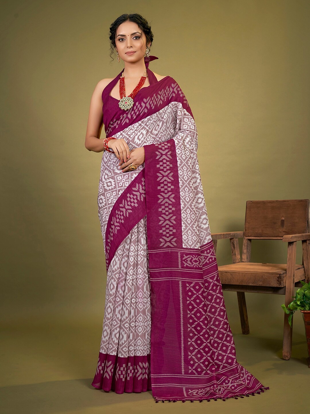 

KALINI Ethnic Motifs Ikat Saree, Mauve