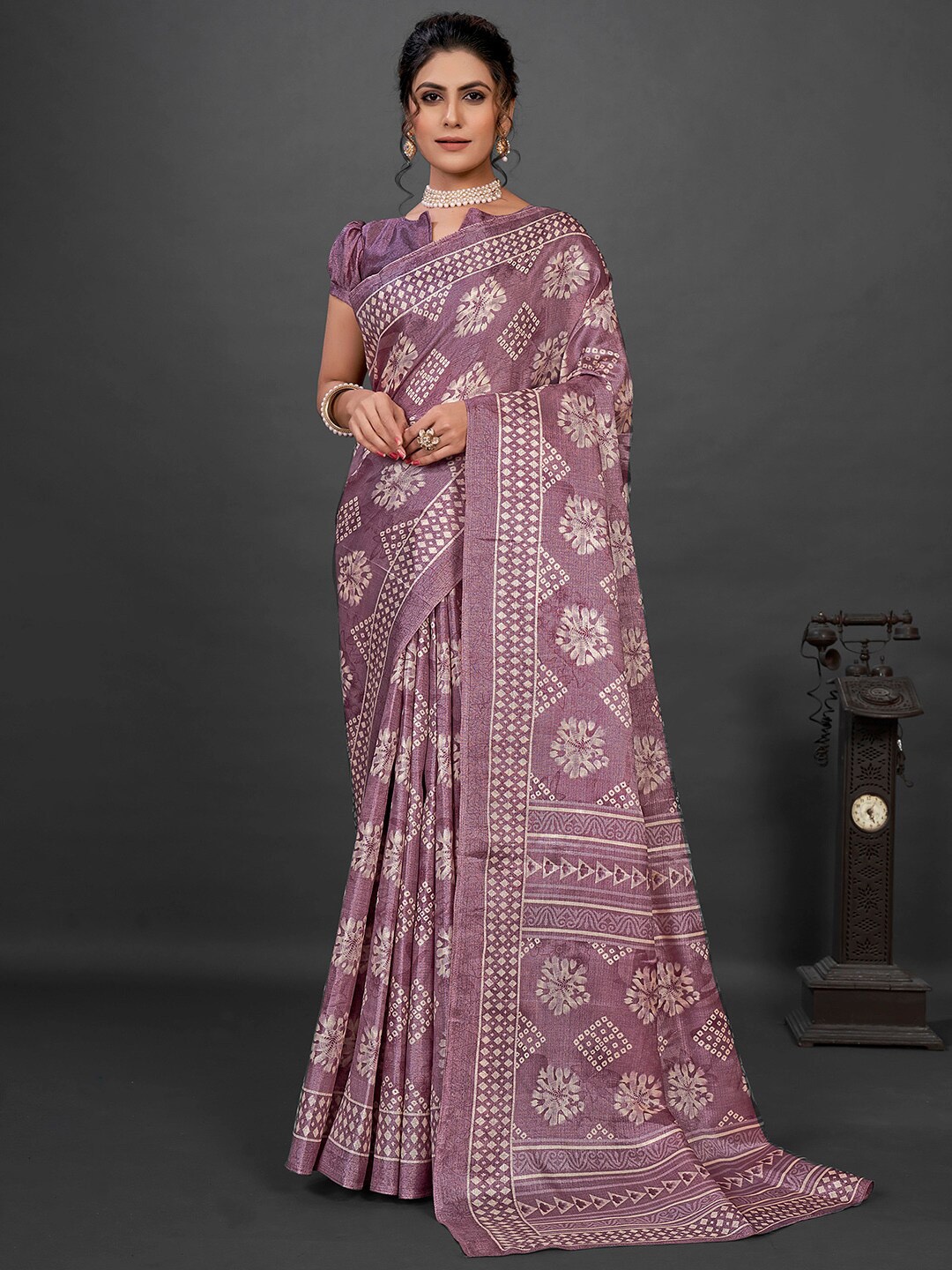 

KALINI Ethnic Motifs Printed Bagru Saree, Mauve