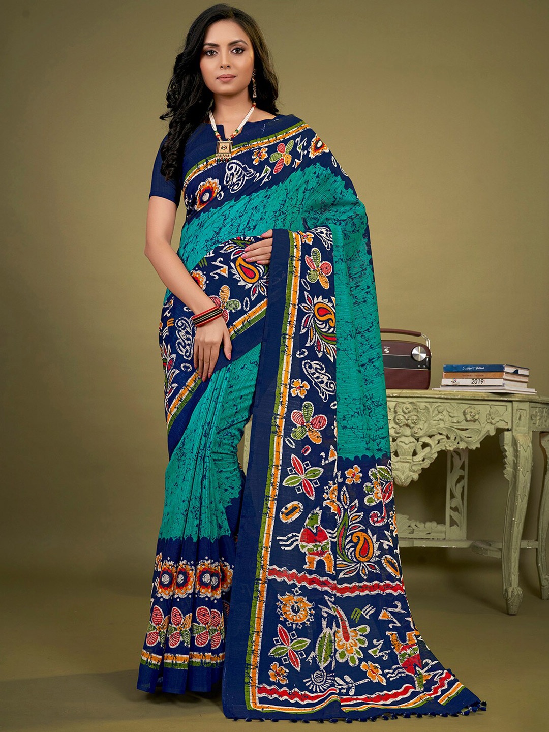 

KALINI Abstract Printed Saree, Blue