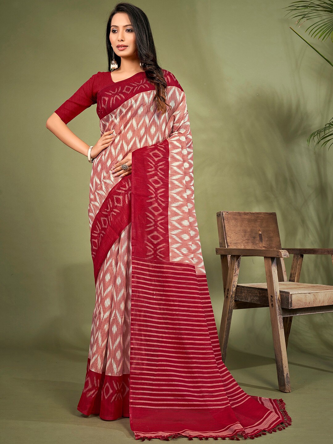 

KALINI Ethnic Motifs Woven Design Ikat Saree, Maroon