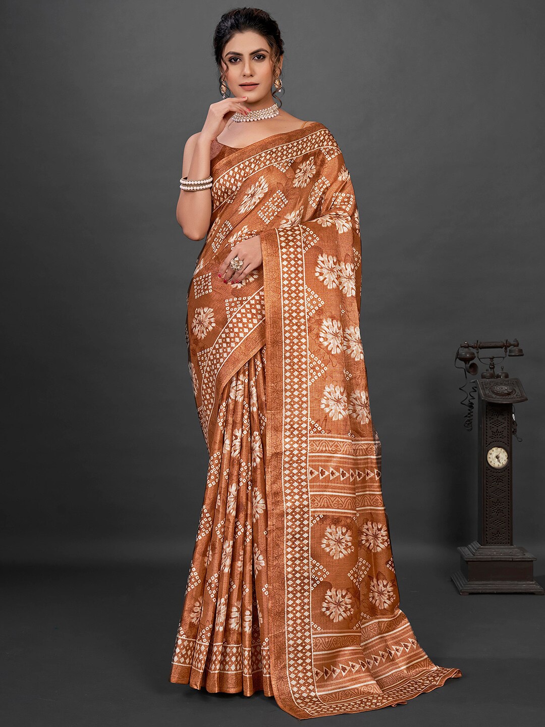 

KALINI Ethnic Motifs Printed Saree, Brown