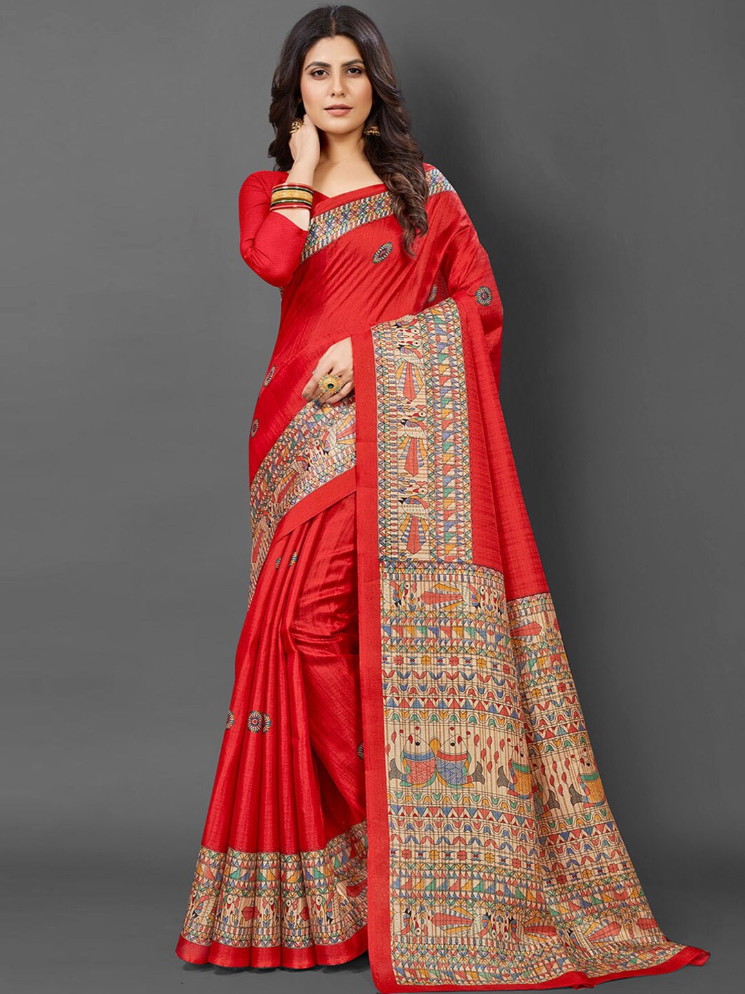 

KALINI Ethnic Motifs Printed Saree, Red