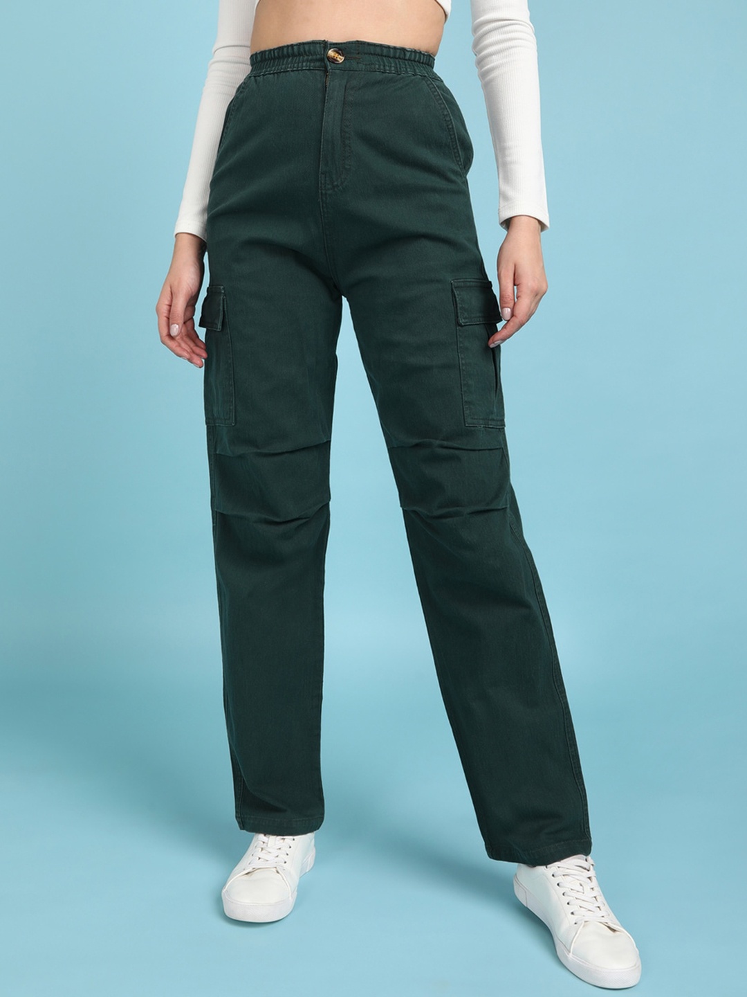 

MONTREZ Women Loose Fit Cargos Trousers, Green