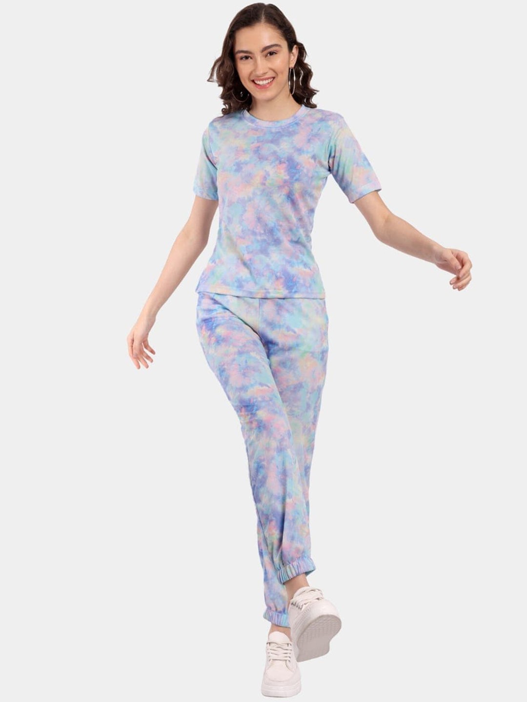 

Morang Tie & Dye Printed T-Shirt & Joggers Co-Ords, Blue
