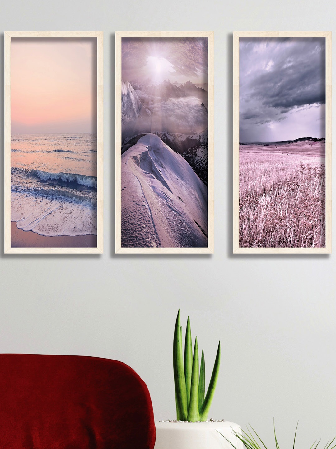 

SAF Pink & White 3 Pieces Modern Art UV Textured Premium Framed Wall Art