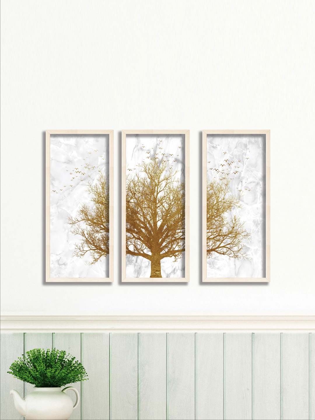 

SAF White & Yellow 3 Pieces Printed UV Textured Premium Framed Wall Art