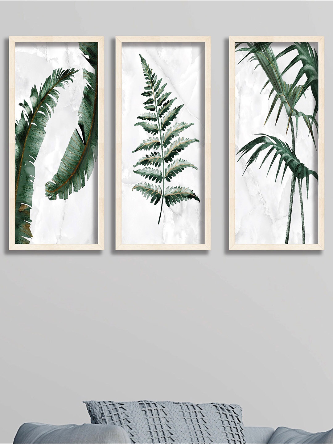 

SAF White & Green 3 Pieces Printed UV Textured Premium Framed Wall Painting