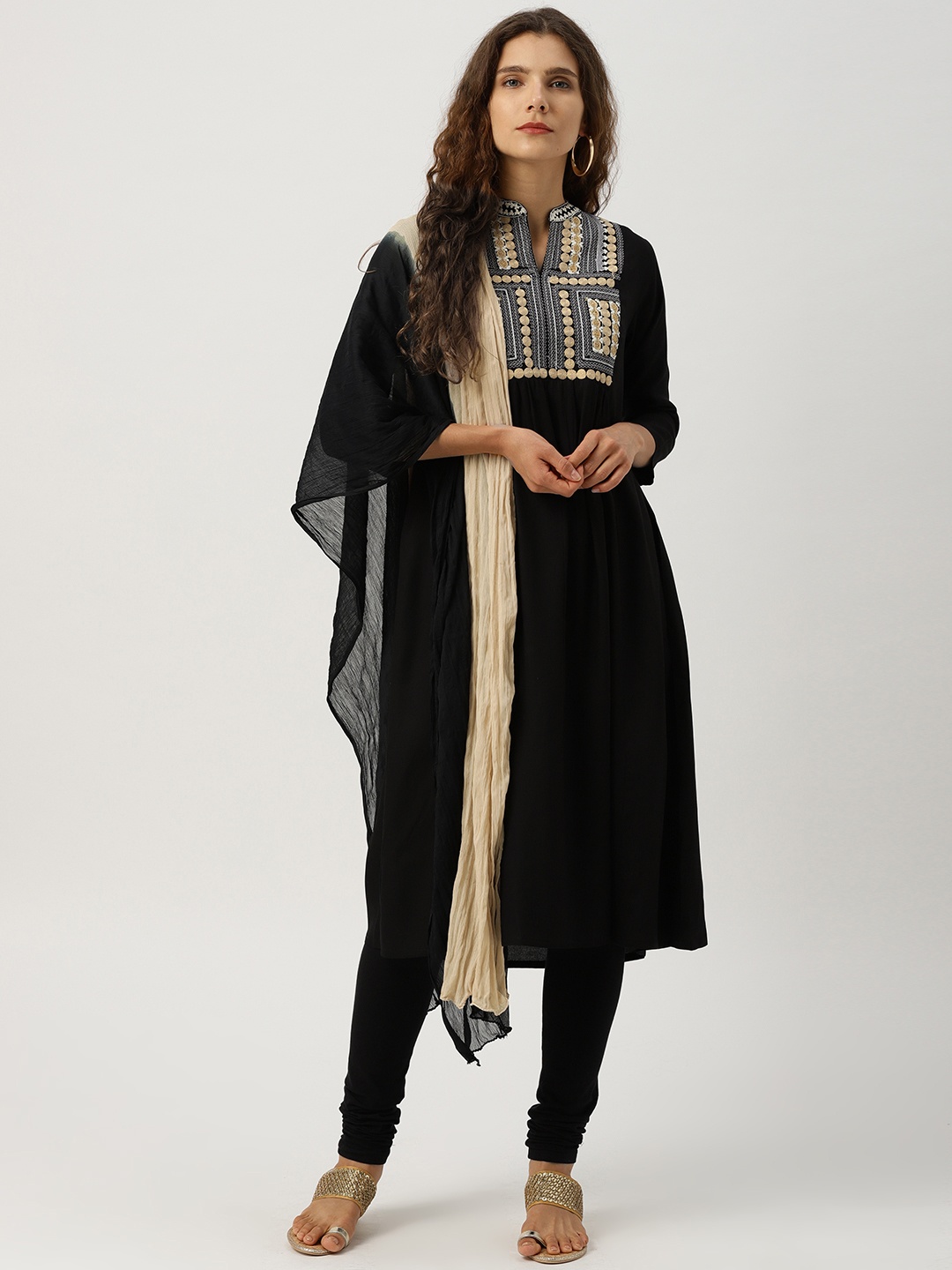 

IMARA Women Black Yoke Design Kurta with Leggings & Dupatta