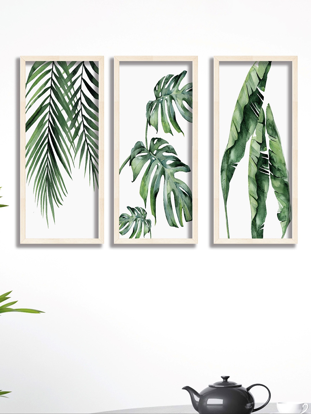 

SAF White & Green 3 Pieces Tropical Leaves Framed Painting Wall Art