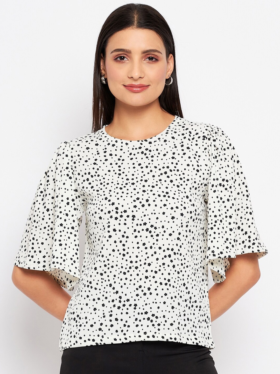 

Duke Geometric Printed Flared Sleeve Top, White