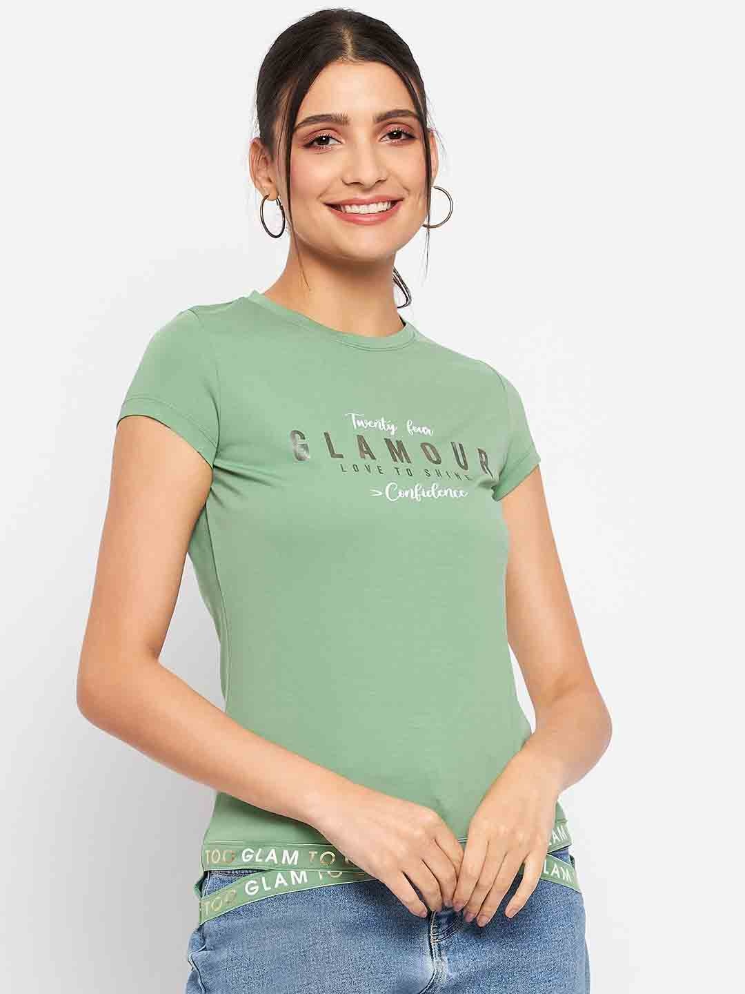 

Duke Typography Printed Cotton Top, Green