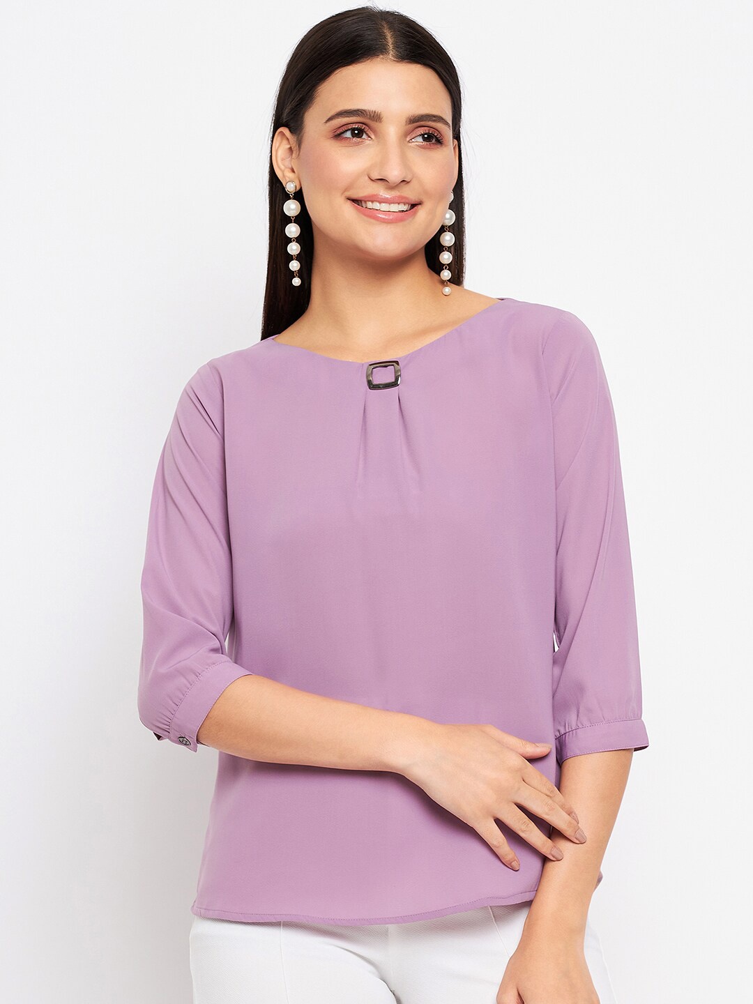 

Duke Pleated Round Neck Regular Top, Purple