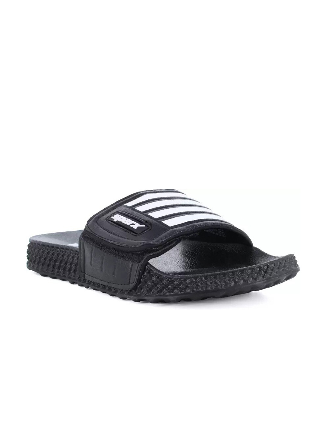 

Sparx Men Striped Sliders, Black